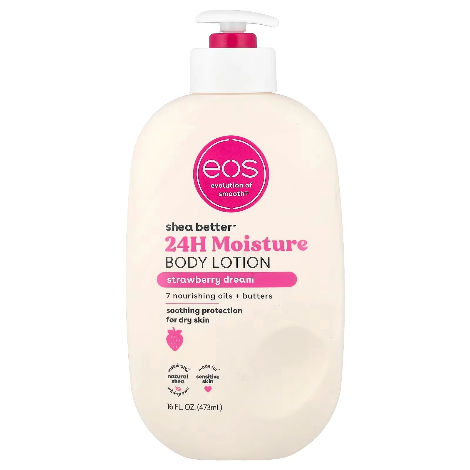 EOS, Shea Better™, 24 Hour Moisturizing Body Lotion, Strawberry Dream, 16 oz Oil (473 ml)